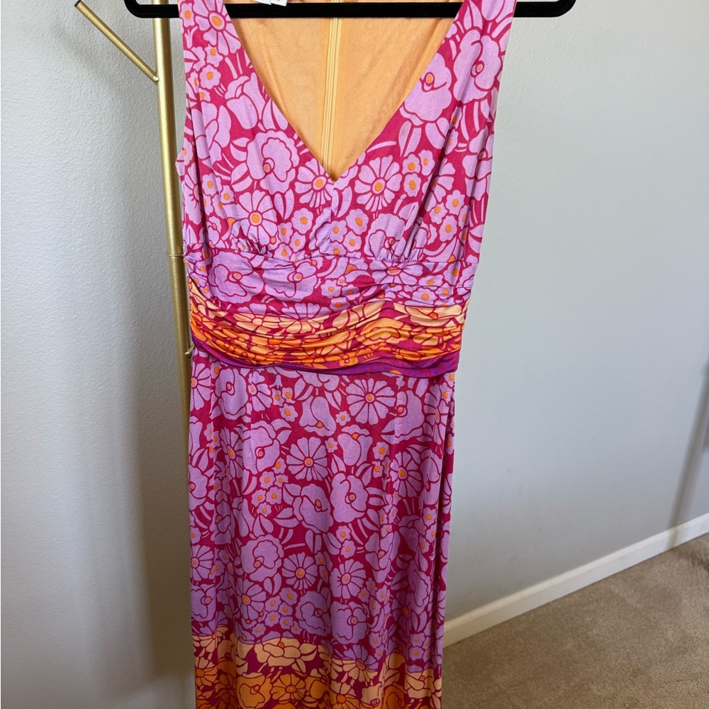 Kay Unger Pink and Orange Floral Maxi Dress